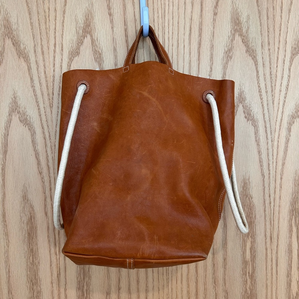 Madewell Leather tote with rope handle shoulder straps in Rich Cognac
